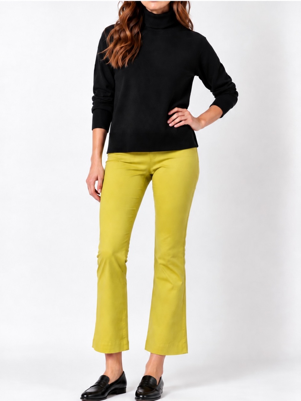 Avenue Montaigne Leo cropped stretch flare pull-on pants Chartreuse Size 4 NWT